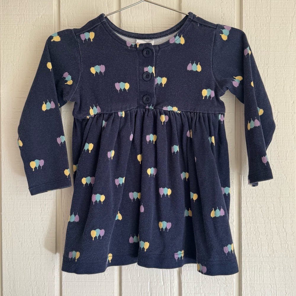 Hanna Andersson 2T 85 cm Navy Cotton Dress with Colorful print long sleeves warm
